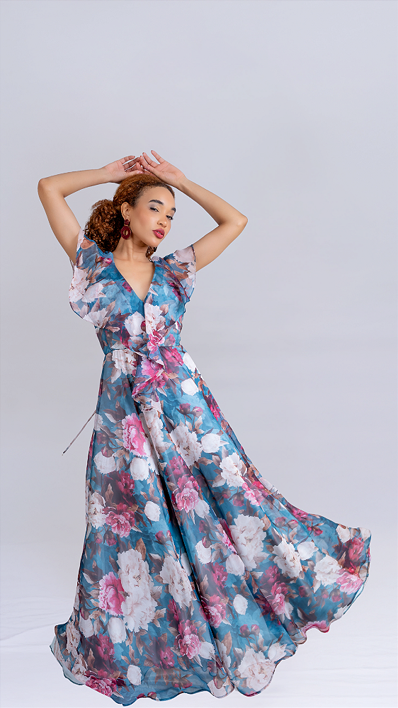 VESTIDO LONGO GODÊ FLORAL KAREN