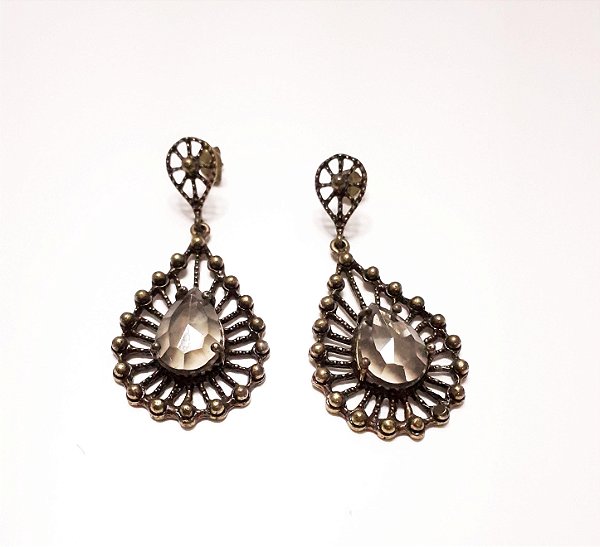 BRINCO METAL GOTA PEDRA