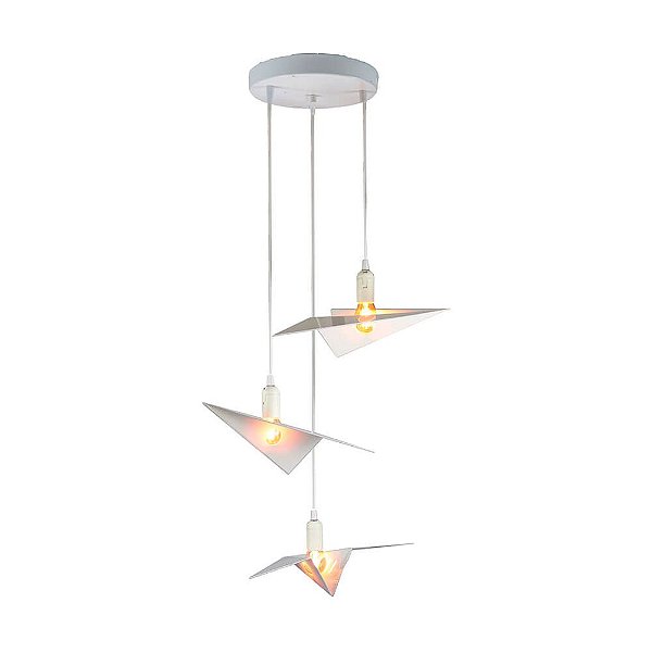 Lustre com 3 Pendentes Flying - Branco