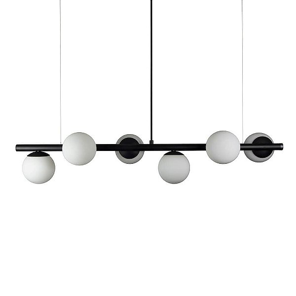 Lustre Pendente Figo PRETO - 6 Globos Esfera de Vidro Branco