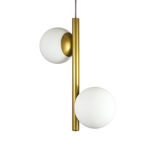 Lustre Pendente Figo com 2 Globos Esfera de Vidro - Ouro