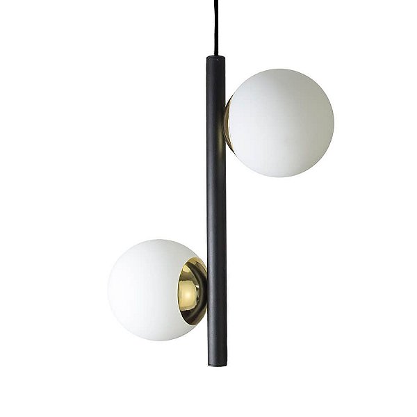 Lustre Pendente Figo com 2 Globos Esfera de Vidro - Preto/Dourado