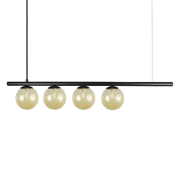 Lustre Pendente Figo PRETO - 4 Globos Esfera de Vidro Âmbar