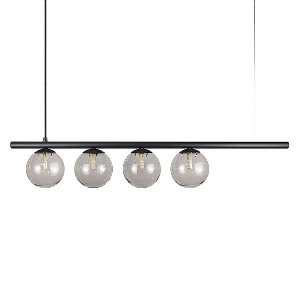 Lustre Pendente Figo PRETO - 4 Globos Esfera de Vidro Fumê