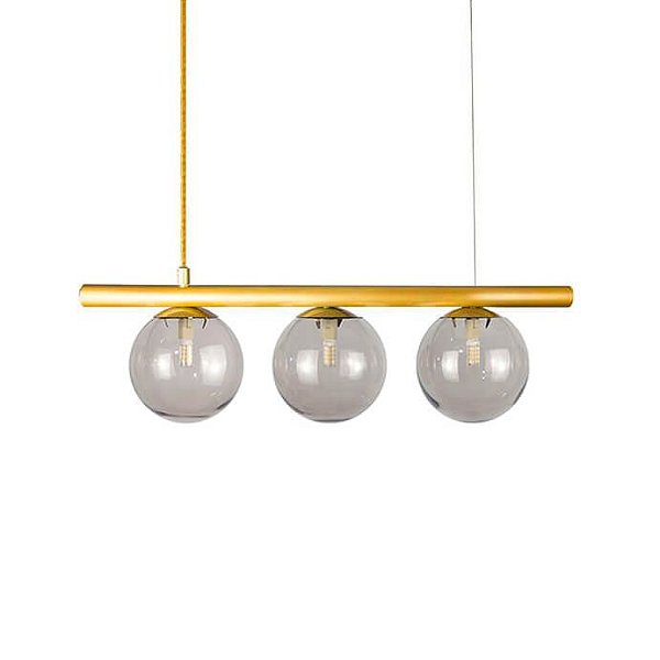 Lustre Pendente Figo OURO - 3 Globos Esfera de Vidro Fumê