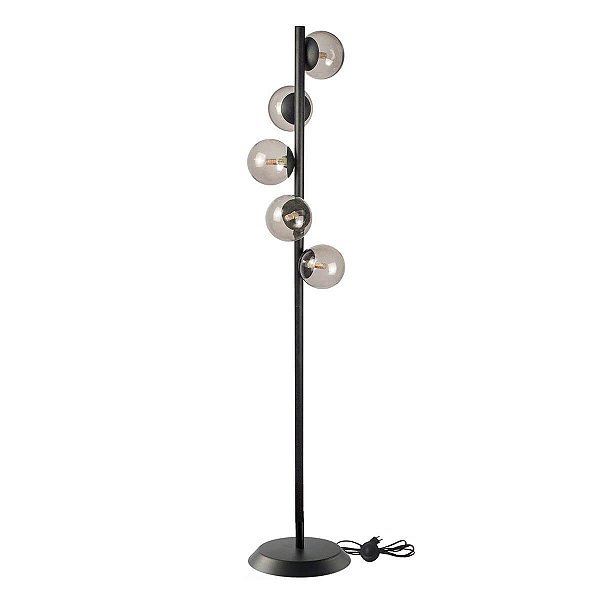 Abajur Coluna Piso Figo Preto com Globo de Vidro FUMÊ