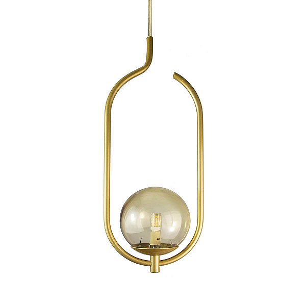 Lustre Pendente ON CLIP - OURO com globo de vidro âmbar