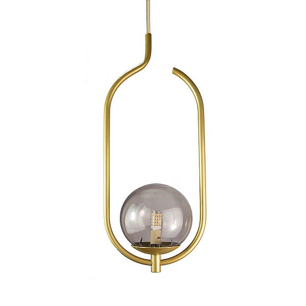 Lustre Pendente ON CLIP - OURO com globo de vidro fumê