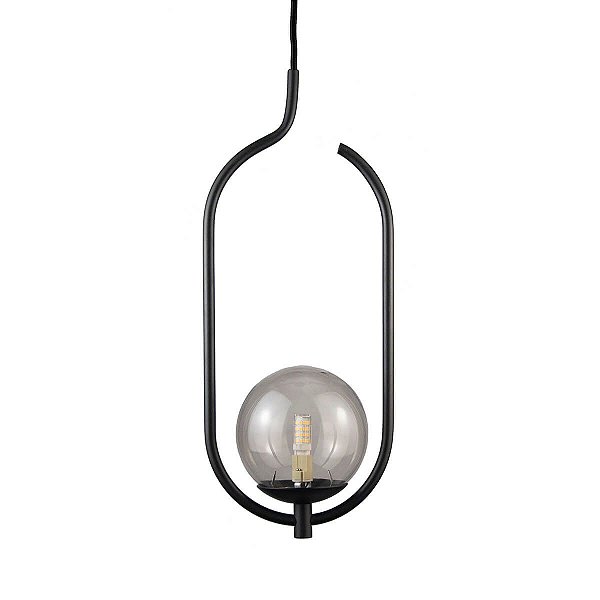 Lustre Pendente ON CLIP - PRETO com globo de vidro fumê