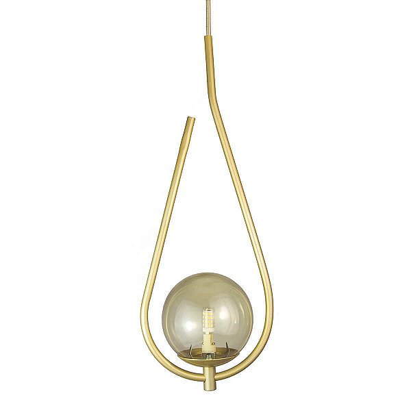 Lustre Pendente ON DROP - DOURADO com globo de vidro âmbar