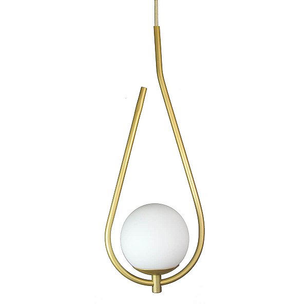 Lustre Pendente ON DROP - DOURADO com globo de vidro branco