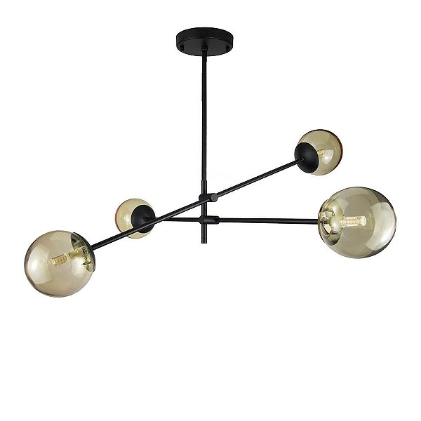Lustre Lirio com 4 Globos Esfera de Vidro Ambar PRETO