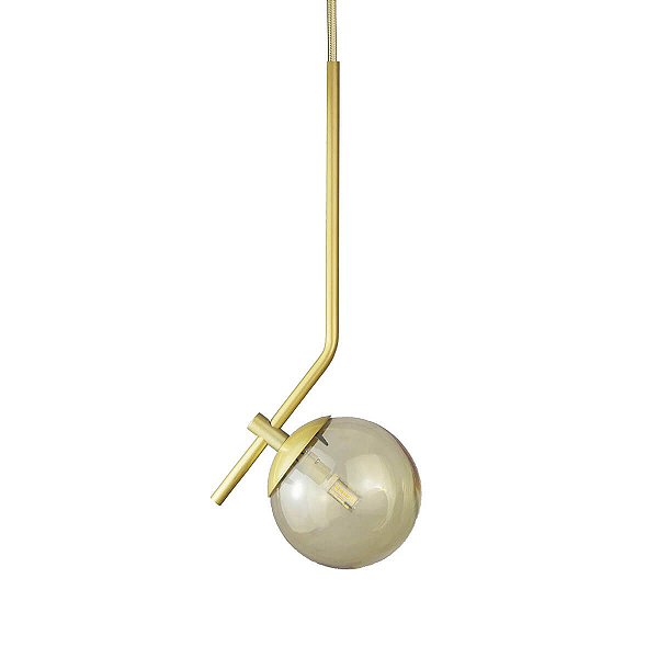 Lustre Pendente ON LY - DOURADO com globo de vidro Âmbar