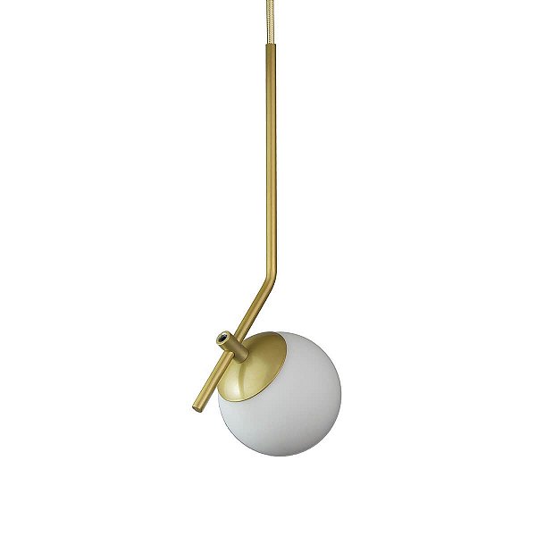 Lustre Pendente ON LY - DOURADO com globo de vidro Branco