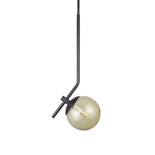 Pendente On Ly PRETO com globo esfera de vidro Âmbar