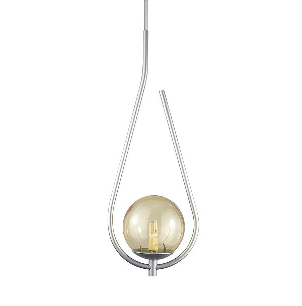 Lustre Pendente ON DROP - PRATA com globo de vidro Âmbar