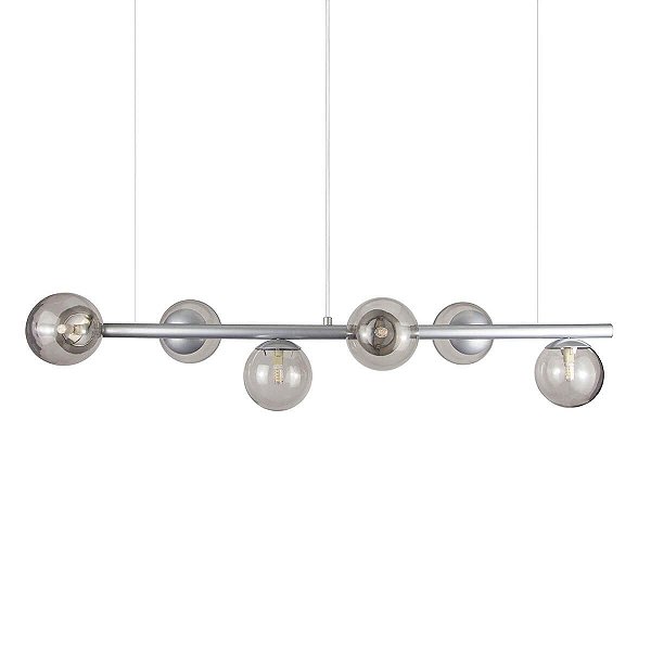 Lustre Pendente Figo PRATA - 6 Globos Esfera de Vidro Fumê