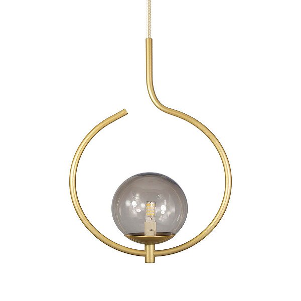 Pendente Lustre On Loop DOURADO com globo de vidro FUME