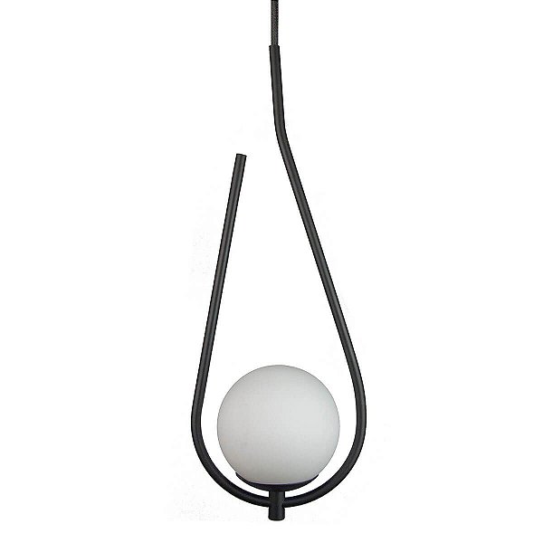 Lustre Pendente ON DROP - PRETO com globo de vidro branco