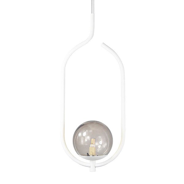 Lustre Pendente ON CLIP - BRANCO com globo de vidro fumê
