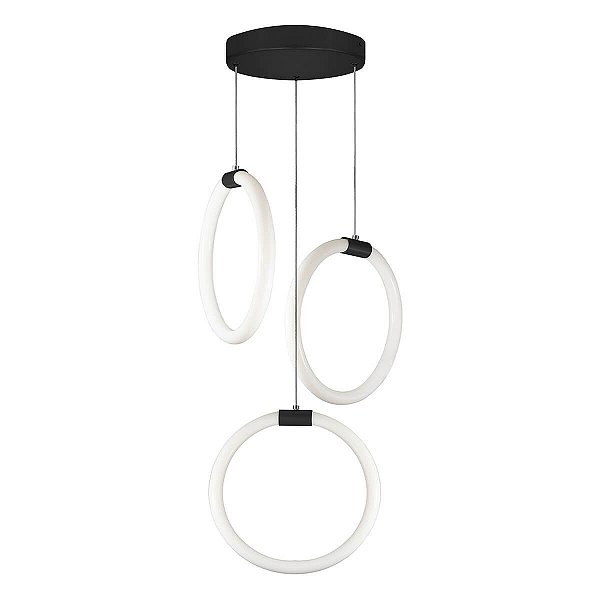 Lustre 3 pendente Circular AURA 25cm - PRETO - LED 45w 3000k