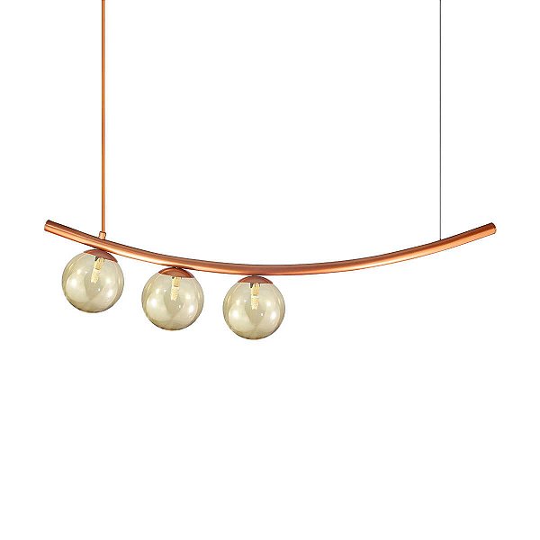 Lustre Pendente Katana BRONZE 3 Globos Esfera Vidro Âmbar