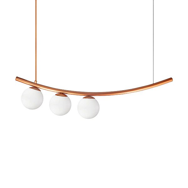 Lustre Pendente Katana BRONZE 3 Globos Esfera Vidro Branco