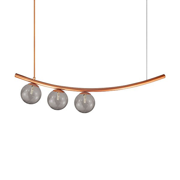 Lustre Pendente Katana BRONZE 3 Globos Esfera Vidro Fumê