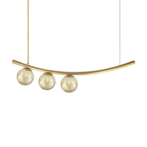 Lustre Pendente Katana OURO 3 Globos Esfera Vidro Âmbar
