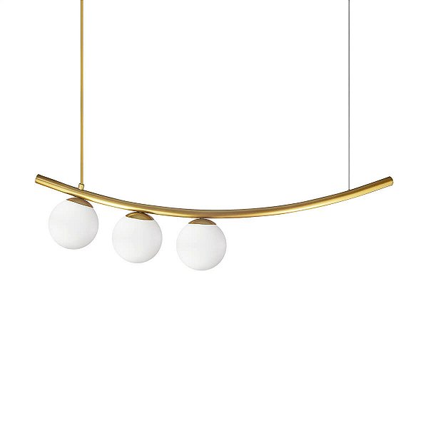 Lustre Pendente Katana OURO 3 Globos Esfera Vidro Branco