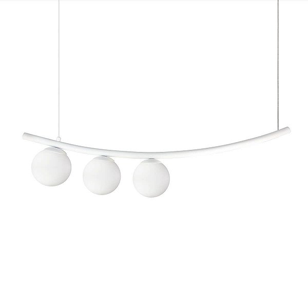 Lustre Pendente Katana BRANCO 3 Globos Esfera Vidro Branco