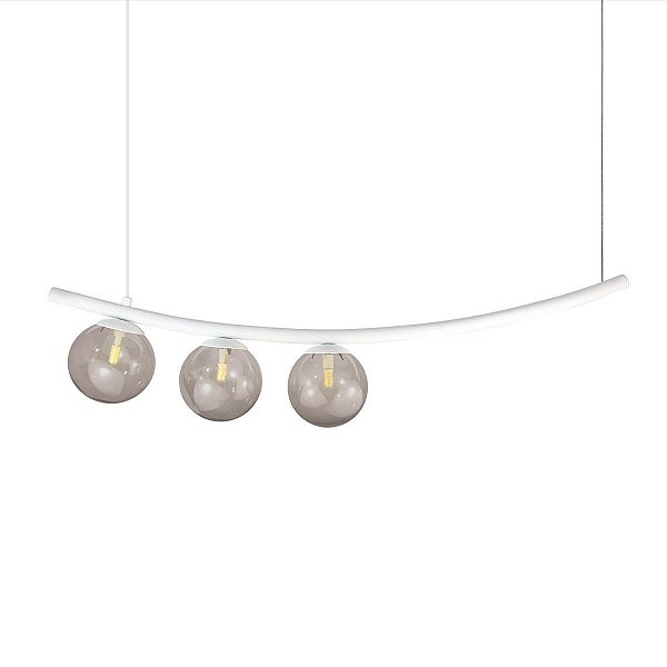 Lustre Pendente Katana BRANCO 3 Globos Esfera Vidro Fumê