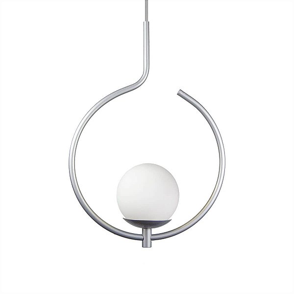 Pendente Lustre On Loop PRATA com globo de vidro BRANCO