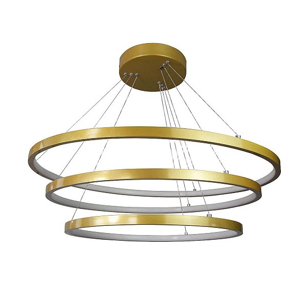 Lustre Pendente Ring 3 Aros 105w 3000k- Ouro