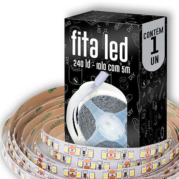 FITA LED 2835 - IP20 240LEDS - 3000K BRANCO QUENTE- 12V 5M