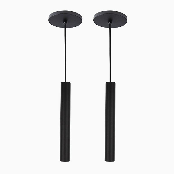 Kit 2 Pendente Tubo Palito Moderno 30cm - Preto