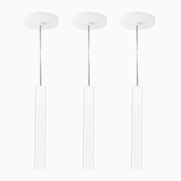 Kit 3 Pendente Tubo Palito Moderno 30cm - Branco