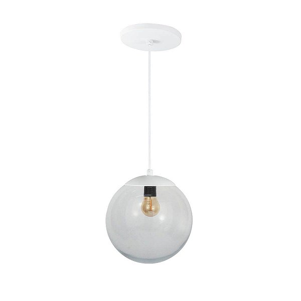 Pendente Globo Esfera de Vidro Cristal 20cm - BRANCO