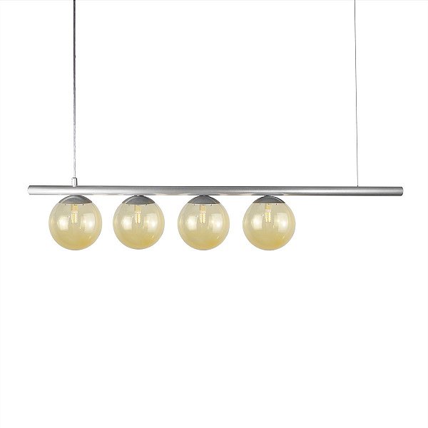 Lustre Pendente Figo PRATA- 4 Globos Esfera de Vidro Âmbar