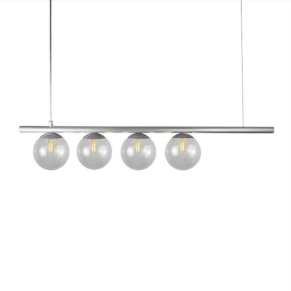 Lustre Pendente Figo PRATA - 4 Globos Esfera de Vidro Fumê