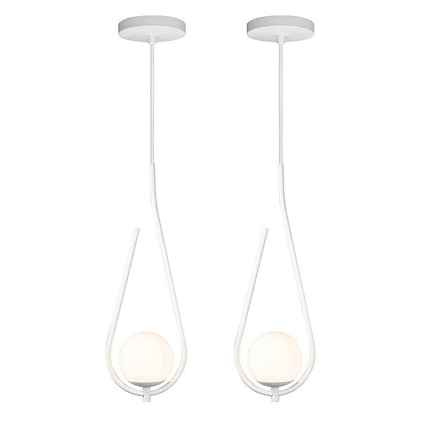 Kit 2 Pendentes Lustre On Drop BRANCO globo de vidro BRANCO