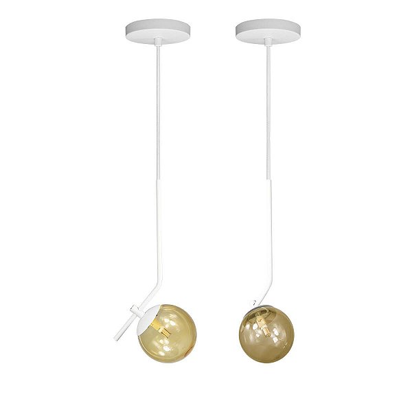 Kit 2 Pendentes ON LY - BRANCO com globo de vidro Âmbar
