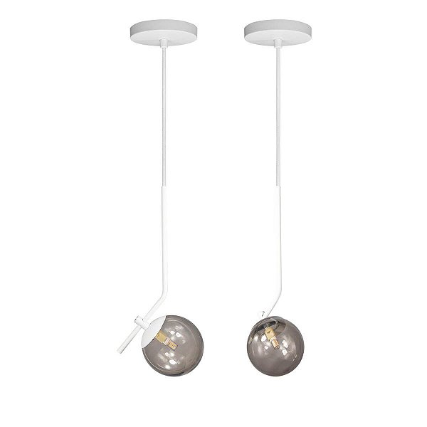 Kit 2 Pendentes ON LY - BRANCO com globo de vidro Fumê