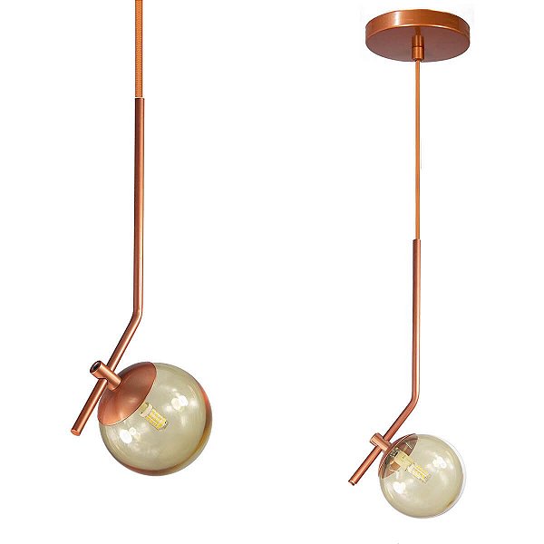 Kit 2 Pendentes ON LY - BRONZE com globo de vidro Âmbar