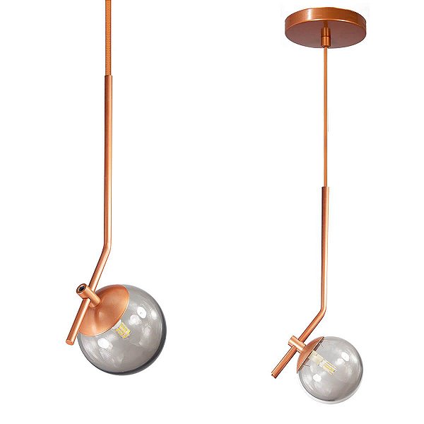 Kit 2 Pendentes ON LY - BRONZE com globo de vidro Fumê