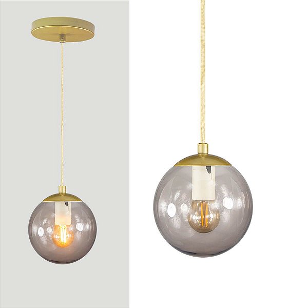 Pendente Globo Esfera de Vidro Fumê 14cm - OURO