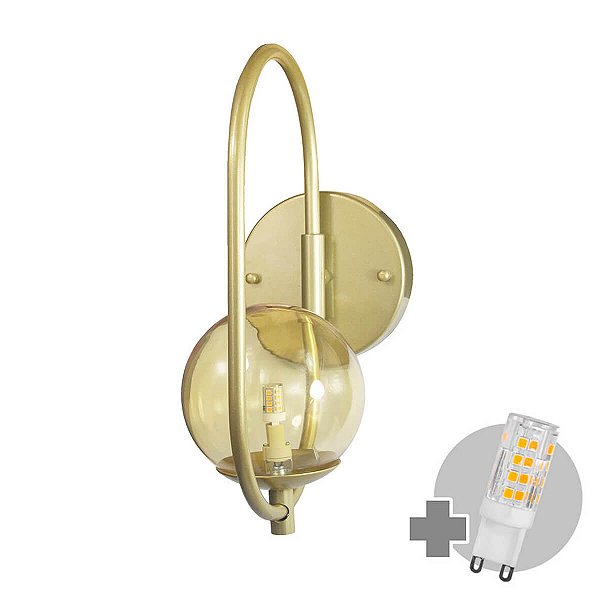 Arandela ONLINE  DOURADO Globo de Vidro AMBAR + LED 5W