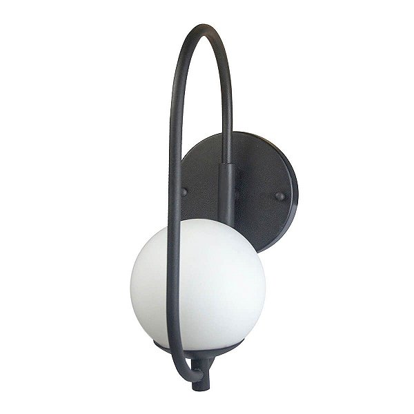 Arandela ONLINE  PRETA Globo de Vidro BRANCO + LED 5W
