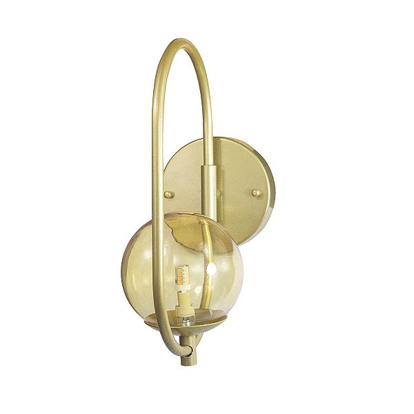 Kit 2 Arandela Parede ONLINE  DOURADO Globo de Vidro AMBAR