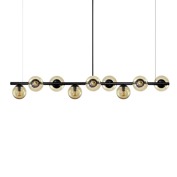 Lustre Pendente Figo Preto 1,5M - 9 Globos Esfera de Vidro Âmbar